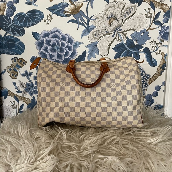 Louis Vuitton Handbags - Louis Vuitton Damier Azur Canvas Top-Handle Tote in Beige and Brown 35